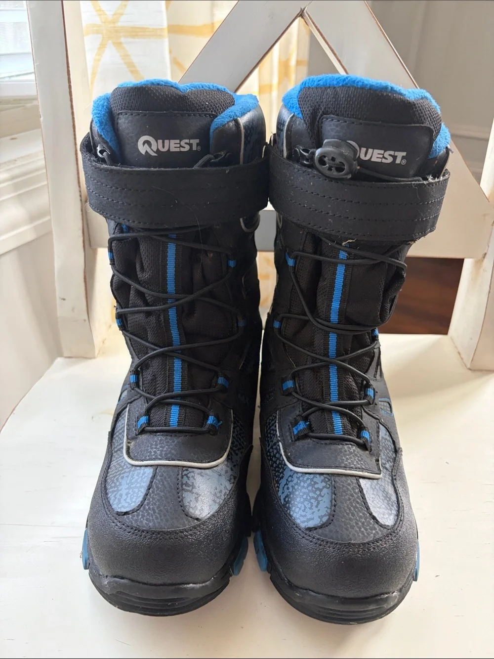 Kids Waterproof Snow Boots in Black with Blue Trim